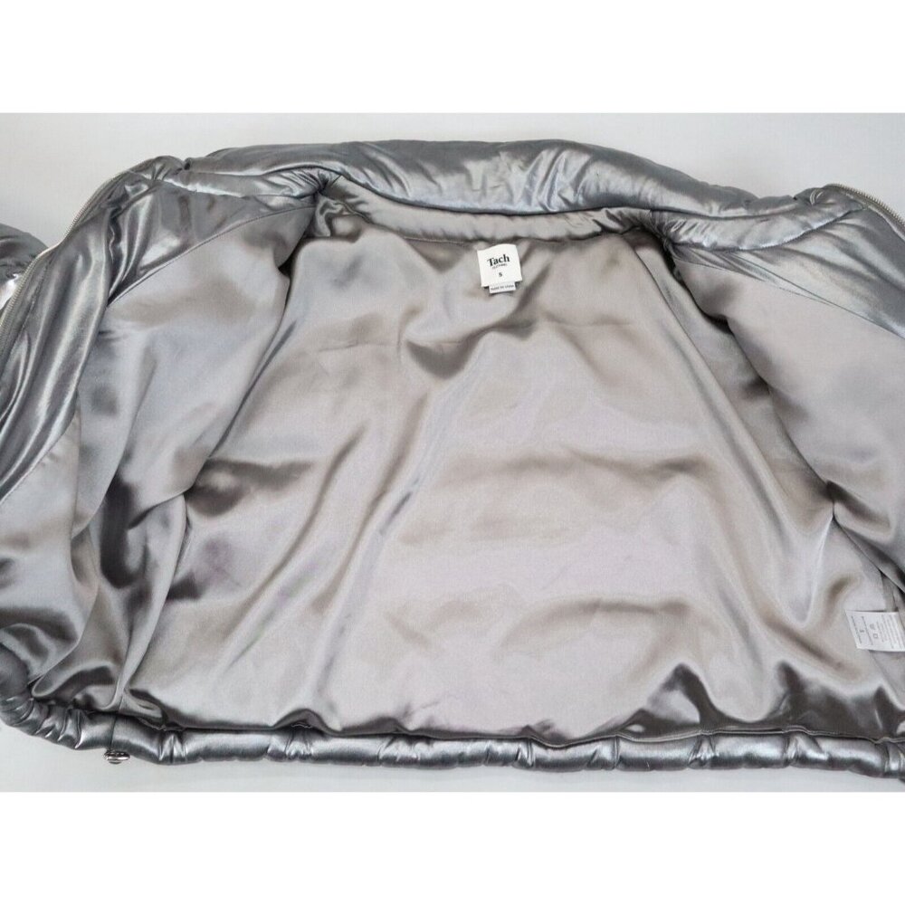 Tach Clothing Mirna Silver‎ Metallic Short Puffer Jacket Size S Cropped - Picture 3 of 10